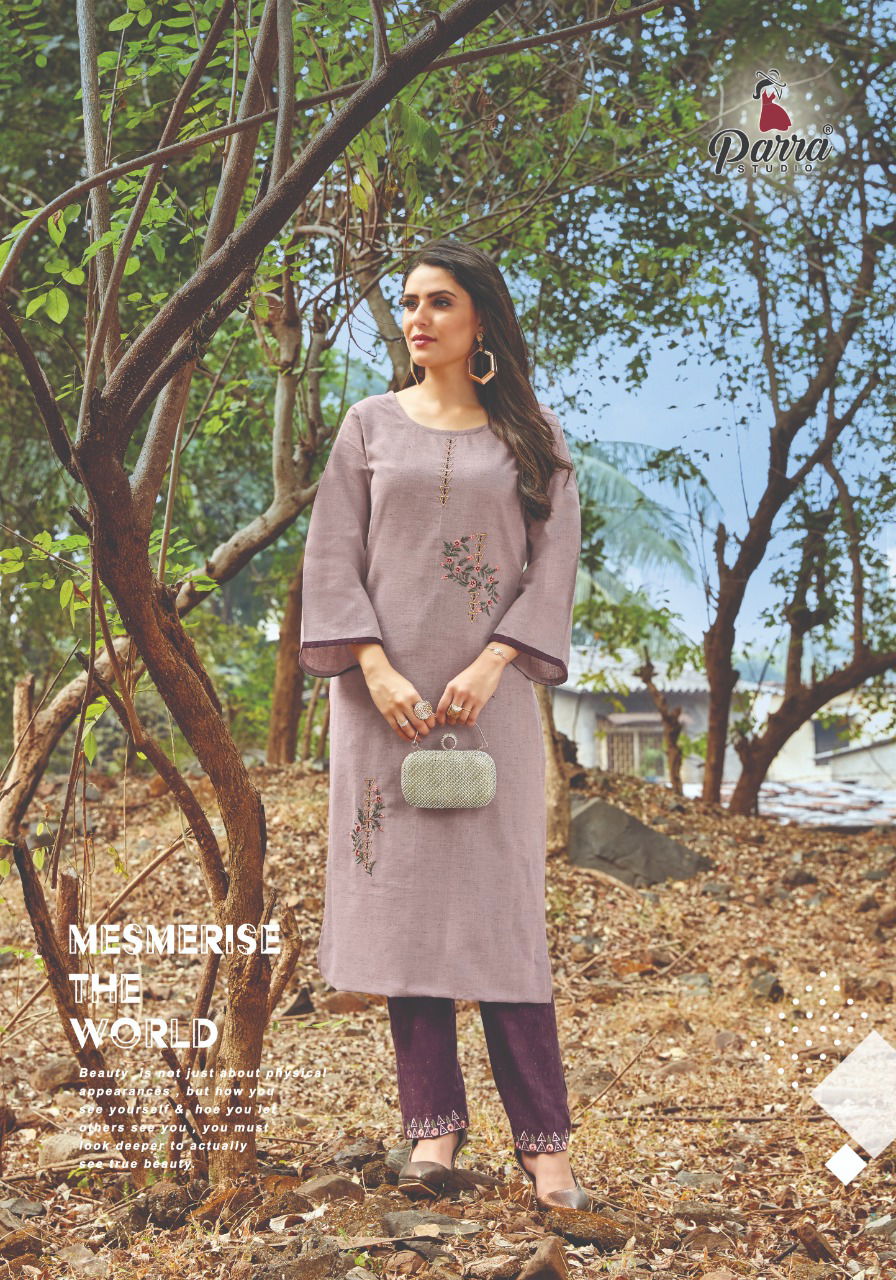 Parra Nature Ethnic Wear Cotton Slub Fancy Kurti With Bottom Collection